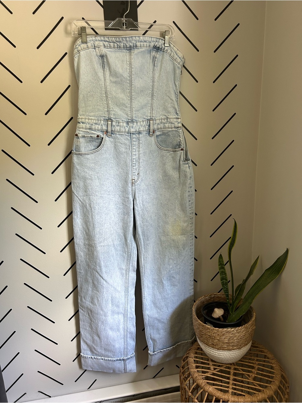 Abercrombie and fitch denim jumpsuit strapless